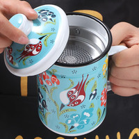 欧丽家搪瓷老式搪瓷杯水杯马克杯带盖搪瓷缸子珐琅凉水茶杯复古风搪瓷缸 9cm-700ml【带304滤网-绿色花】
