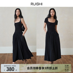 RUISHI芮时 法式优雅双面针织收腰方领小黑裙连衣裙女夏