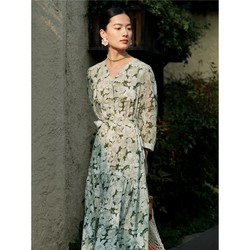 Juzui 玖姿 国风牡丹连衣裙女装夏季修身连衣裙