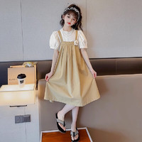 PAPIBEAR 啪吡熊 女童夏季背带裙套装韩版中大童短袖裙子两件套