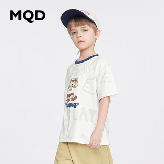 MQD 马骑顿 童装男童小熊短袖T恤夏季宝宝儿童卡通图案夏装打底衫潮 本白 150