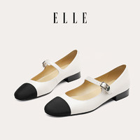 ELLE 她 单鞋女羊皮小香风玛丽珍鞋黑白拼接女鞋子  EX231AA002 米白 36