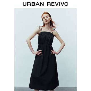 URBAN REVIVO 女士慵懒度假风系绳吊带棉质连衣裙 UWU740071 墨蓝 XL