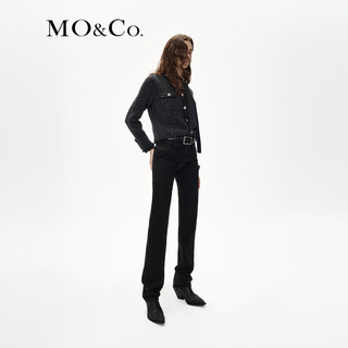 MO&Co.春夏摇滚重工铆钉钉珠中腰黑色棉质直筒牛仔裤MBC4JEN003