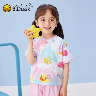 B.Duck【单向导湿】小黄鸭童装女童速干T恤2024年夏季儿童透气短袖 白色 130cm