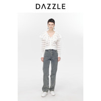 DAZZLE地素针织开衫春秋装镂空肌理感针织荷叶领毛衫外套女 白色 XS