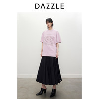 DAZZLE地素 T恤2024夏季女装复古重工绣花水洗宽松短袖上衣 粉红色 XS
