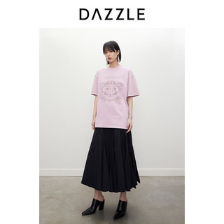 DAZZLE地素 T恤2024夏季新款女装复古重工绣花水洗宽松短袖上衣
