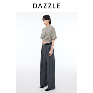 DAZZLE地素 T恤2024夏季女装简约立裁褶饰圆领五分袖短款上衣 中灰色 S