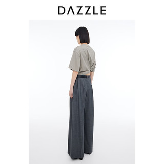 DAZZLE地素 T恤2024夏季新款女装简约立裁褶饰圆领五分袖短款上衣