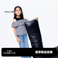 little MO&Co.little moco童装24夏女童假两件露肩短袖格纹上衣KBD2TOP007 黑白格色 110/56