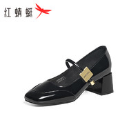 红蜻蜓 玛丽珍鞋2024夏季优雅法式小皮鞋粗跟女单鞋 WTB24677黑色36