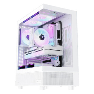 Thermaltake（Tt）钢影 透S mini 海景房机箱 电脑主机 白色（ATX主板/支持240水冷/270°全景/双面快拆） 钢影 透S︱mini︱白