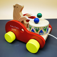 巧灵珑 儿童小熊敲鼓拖拉车学步木质手拉线趣味 0-1-2岁幼儿宝宝拉绳玩具