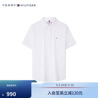 TOMMY HILFIGER 24春夏女装弹力府绸小绣标职场通勤宽松短袖衬衫41622 白色YCF 36（M）