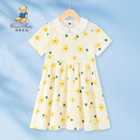 Classic Teddy女童连衣裙儿童短袖裙子中小童装田园风甜美碎花公主裙 黄花 140