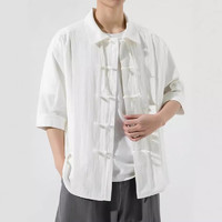 玩爆街区（cruel street）新中式男装短袖夏季棉麻宽松盘扣中国风衬衫