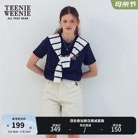 Teenie Weenie小熊短袖T恤女2024年夏季刺绣圆领多巴胺韩版T恤打底衫女 藏青色 170/L