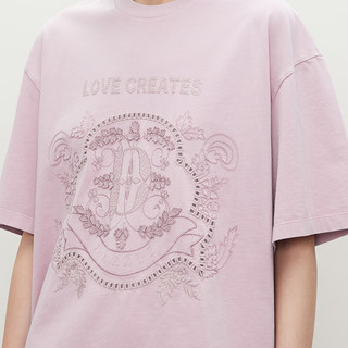 DAZZLE地素 T恤2024夏季女装复古重工绣花水洗宽松短袖上衣 粉红色 M