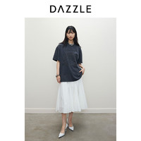 DAZZLE地素 T恤2024夏季女装复古重工绣花水洗宽松短袖上衣 黑色 M