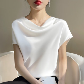 2024夏季新短款女法式领气质T恤简约短袖上衣 奶白色 L