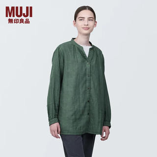 MUJI 無印良品 无印良品（MUJI）女式 木棉混双层纱织长袖罩衫女士衬衫衬衣外套  BC2IZC4S 烟熏绿色 M(160/84A)