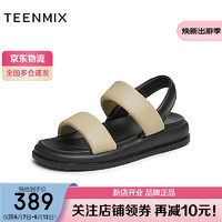 TEENMIX 天美意 凉鞋女松糕简约平底时尚女鞋2024夏新KX018BL4 卡其色 35