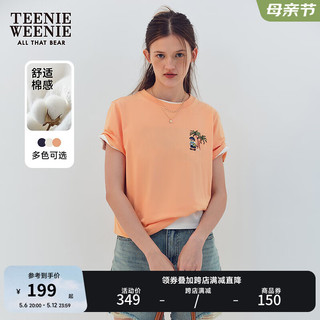 Teenie Weenie小熊短袖T恤女2024年夏季刺绣圆领多巴胺韩版T恤打底衫女 橙色 160/S