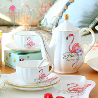 品来运 创意咖啡具套装下午茶茶具家用欧式咖啡杯碟时尚火烈鸟英式茶壶 火烈鸟10件套（1壶4杯4碟1托盘）