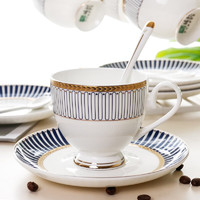 RUIJIU 瑞玖 家用金边欧式骨瓷咖啡杯碟套装咖啡碟子咖啡勺陶瓷咖啡具茶杯 深蓝之恋咖啡杯碟