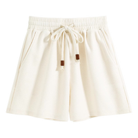 真维斯华夫格短裤女夏季2024运动休闲阔腿裤GX 杏-纯色 M