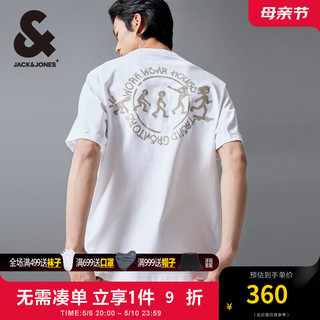 杰克·琼斯（JACK&JONES）夏季男士个性时尚字母刺绣胶印纯色舒适简约短袖T恤224201263 A06本白色 常规 A06本白色 180/100A/L