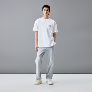 杰克·琼斯（JACK&JONES）夏季男士个性时尚字母刺绣胶印纯色舒适简约短袖T恤224201263 A06本白色 常规 A06本白色 175/96A/M