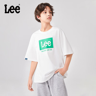 Lee儿童圆领短袖T恤2024夏季男女童纯棉舒适宽松套头上衣童装 香草白 130cm