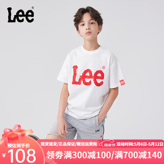 Lee 儿童短袖T恤2024夏季新款休闲百搭童装立体印花男女童上衣打底衫 白色 110cm