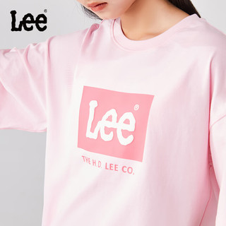 Lee儿童圆领短袖T恤2024夏季男女童纯棉舒适宽松套头上衣童装 浅粉色 160cm