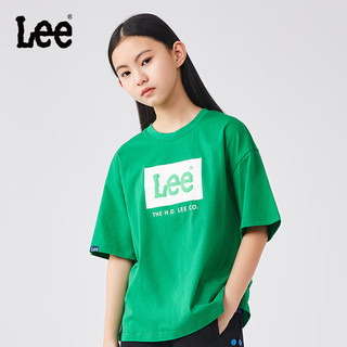 Lee儿童圆领短袖T恤2024夏季男女童纯棉舒适宽松套头上衣童装 绿色 110cm