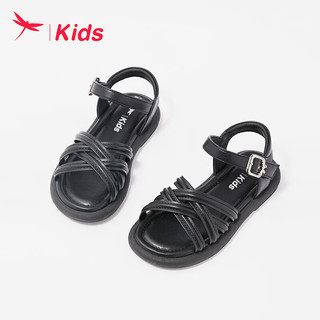 红蜻蜓儿童24夏季童鞋女童时尚百搭款简约中大童凉鞋 黑色 32码