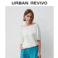 URBAN REVIVO 女士慵懒氛围感宽松露肩短袖T恤 UWH440047 本白 L