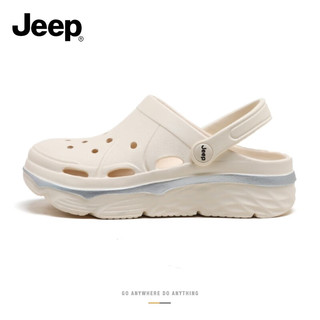 Jeep 吉普 拖鞋踩屎感男女同款洞洞鞋外穿夏季情侣厚底沙滩包头凉鞋 193 米色 39-40 （运动鞋码）