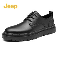 Jeep 吉普 舒适耐磨吉普男鞋夏季男款工装鞋百搭商务正装鞋英伦休闲皮鞋 黑色 38