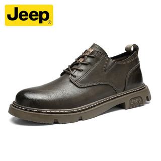 Jeep 吉普 男鞋2024新款商务休闲皮鞋舒适耐磨工作皮鞋英伦风休闲小皮鞋 卡其色 39 (标准运动鞋码)