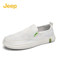 Jeep 吉普 男鞋夏季一脚蹬男鞋子透气轻便软底舒适懒人潮鞋男士亚麻布鞋 白色 39