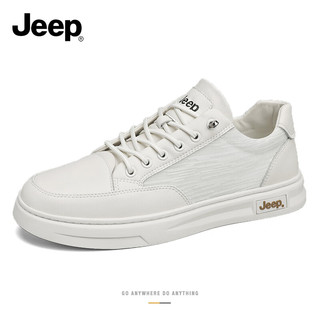 Jeep 吉普 男鞋夏季冰丝网面透气小白鞋男士薄款黑色百搭运动休闲板鞋潮 米白 39 (标准运动鞋码)