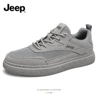 Jeep 吉普 男鞋2024新款夏季透气网面休闲鞋子男士夏天百搭潮流运动板鞋 灰色 39 (标准运动鞋码)