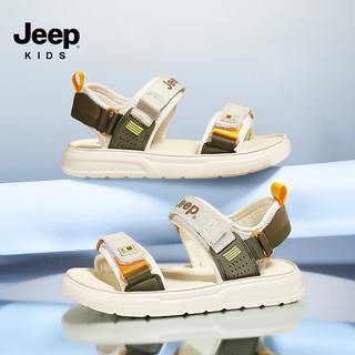 Jeep吉普男童凉鞋2024夏季透气软底中大童露趾防滑儿童运动沙滩鞋 奶油米 36码 鞋内长约23.1cm