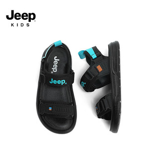 Jeep吉普男童凉鞋2024夏季透气软底中大童露趾防滑儿童运动沙滩鞋 风暴黑 34码 鞋内长约21.8cm