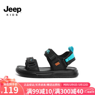 Jeep吉普男童凉鞋2024夏季透气软底中大童露趾防滑儿童运动沙滩鞋 风暴黑 35码 鞋内长约22.5cm