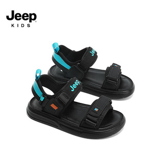 Jeep吉普男童凉鞋2024夏季透气软底中大童露趾防滑儿童运动沙滩鞋 风暴黑 33码 鞋内长约21.1cm