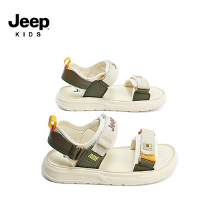 Jeep吉普男童凉鞋2024夏季透气软底中大童露趾防滑儿童运动沙滩鞋 奶油米 28码 鞋内长约17.8cm